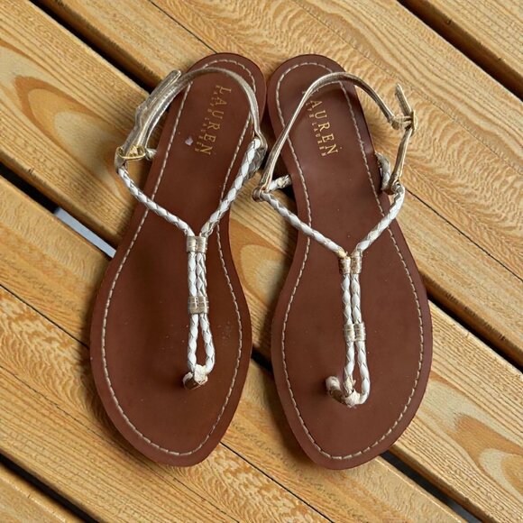 LAUREN RALPH LAUREN White Silver Leather Gladiator Sandals Size 9.5 - Picture 2 of 7